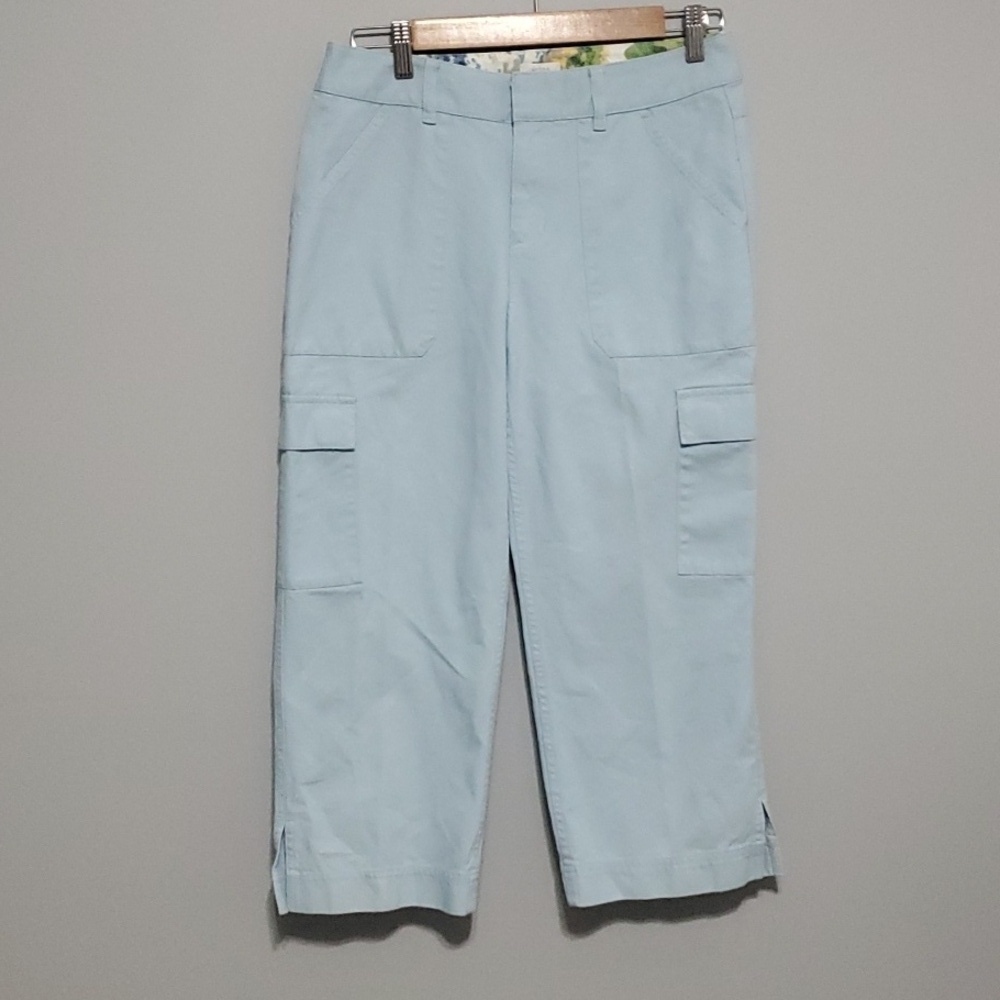 Liz Claiborne pants women's size light blue cargo capris capri AUDRA